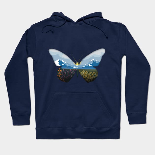 Minimalistic Paper Craft Digital Art - Mountain landscape Butterfly Hoodie by JP